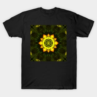 Psychedelic Kaleidoscope Yellow and Green Flower T-Shirt